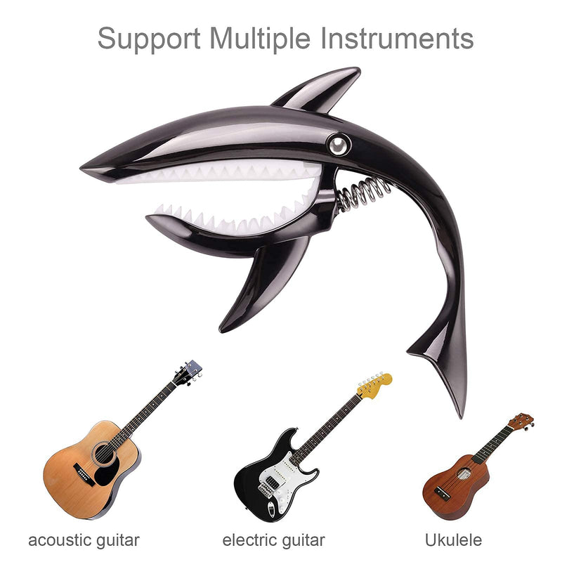Nolloi Zinc Alloy Guitar Capo Shark Capo for Acoustic and Electric Guitar with pick clip and 2 picks black