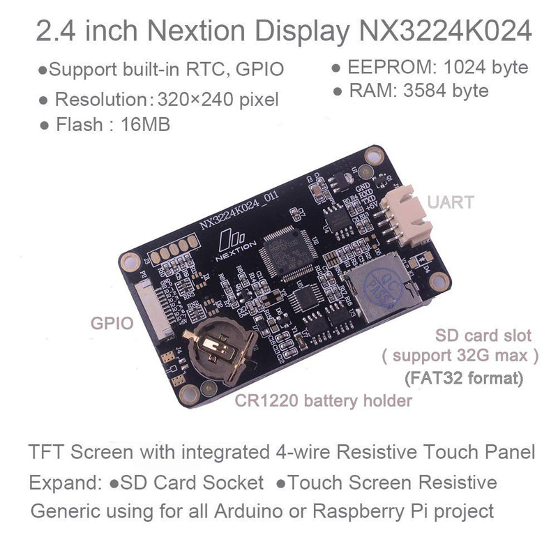 Nextion Enhanced 2.4 inch Display NX3224K024 Resistive Touch Screen UART HMI LCD Module 320x240 + Acrylic Case Enclosure for Arduino Raspberry Pi