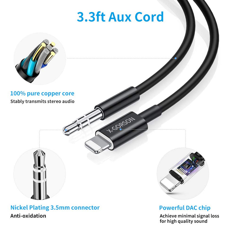 Aux Cord for iPhone, X-GORSON 3.5mm Aux Cord Aux Cable for Car Compatible with iPhone 8/7/11/XS/XR/X/iPad/iPod to Car, Home Stereo, Speaker, Headphone, Supports All iOS Version (3.3ft/1M)