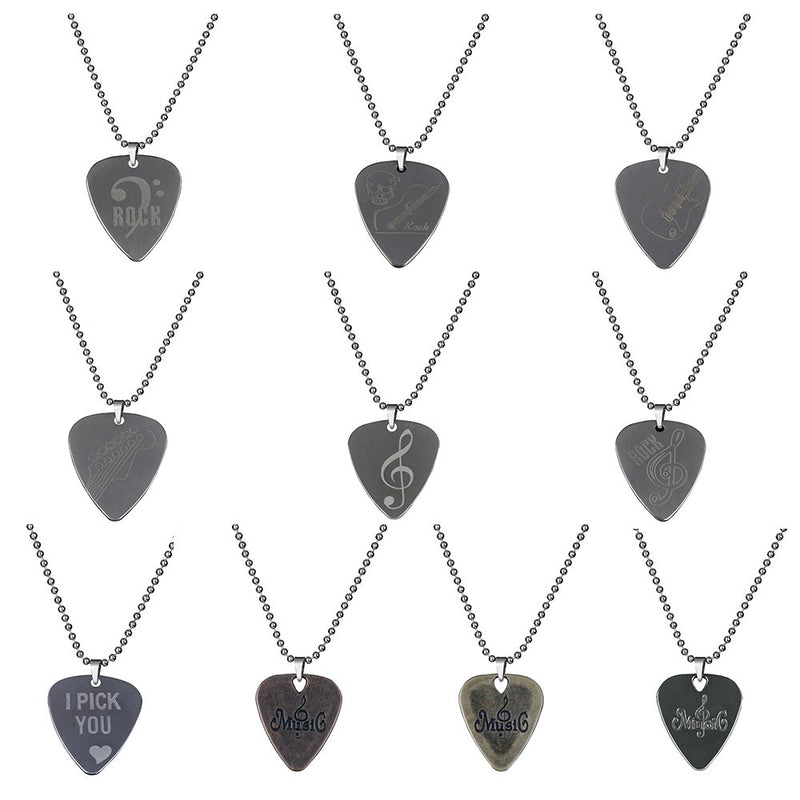 PUNK Stainless Steel Pick Necklace for Electric Bass Guitar Variety Creative Designs (4A) 4A