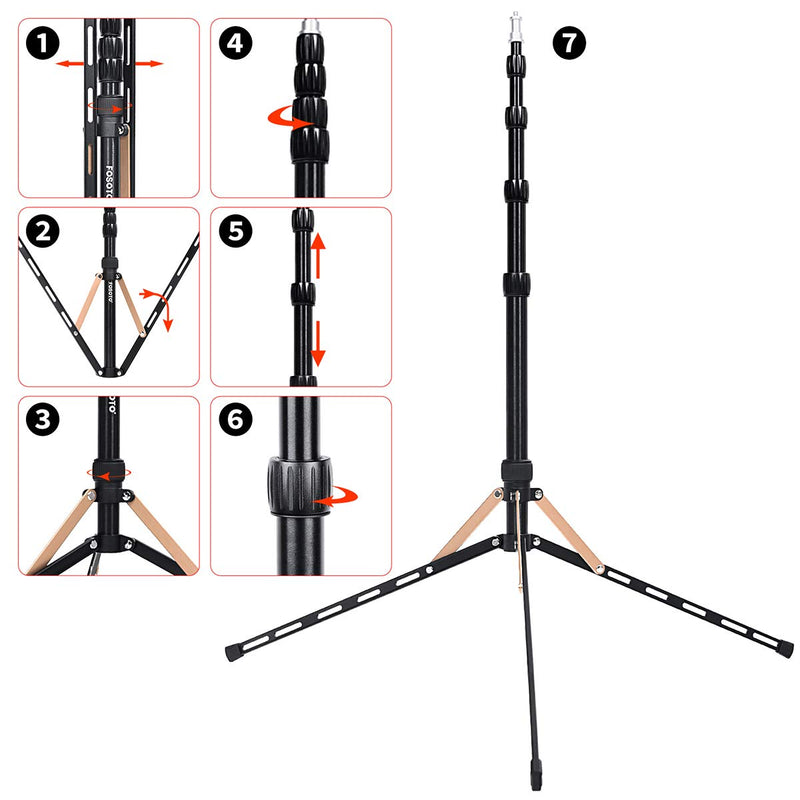 FOSOTO Light Stand 16.7-75.3 inch Aluminum Alloy Photography Tripod Stand Compatible for Mounting Strobe Light Relfector Softbox Ring Light Monolight Photographic Stand with Carry Bag