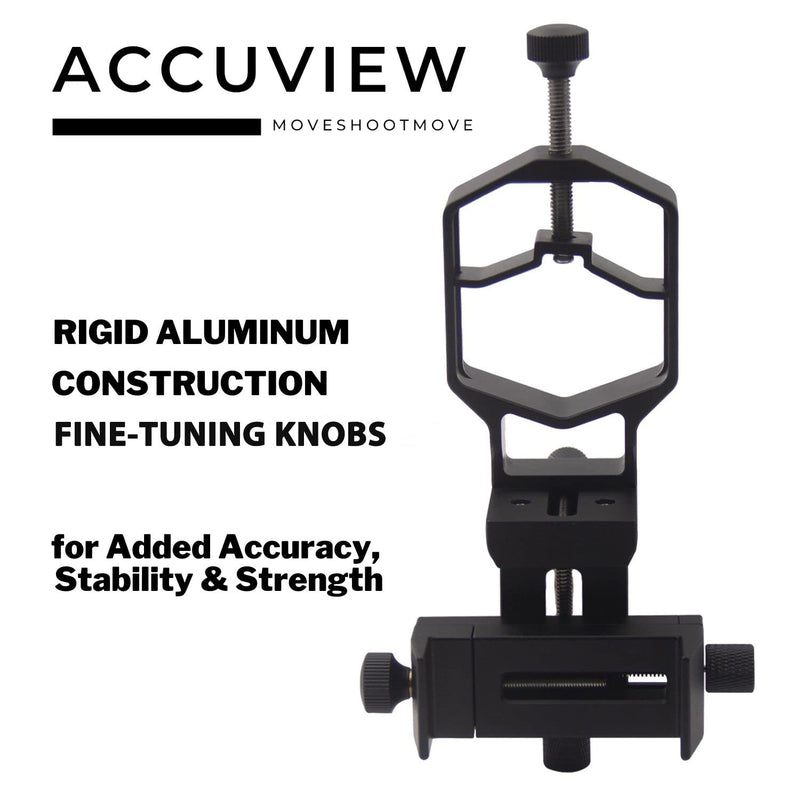 3-Axis High-Precision Telescope Phone Adapter - ACCUVIEW Digiscoping Smartphone Holder Metal Mount for Spotting Scope Binocular Monocular Microscope|Fits All Cell Phone Cameras/Max 2.4" Eyepiece Black 1