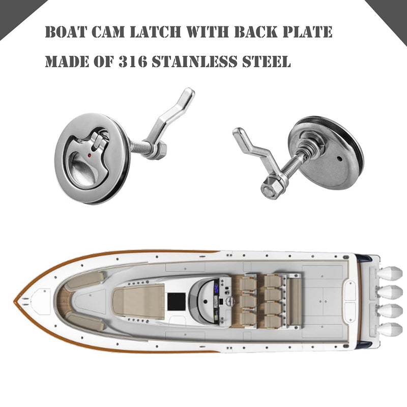 Boat Cam Latch 316 Stainless Steel Marine Boat Hatch Latchs Cam Hatch Pulls with Back Plate Pack of 2