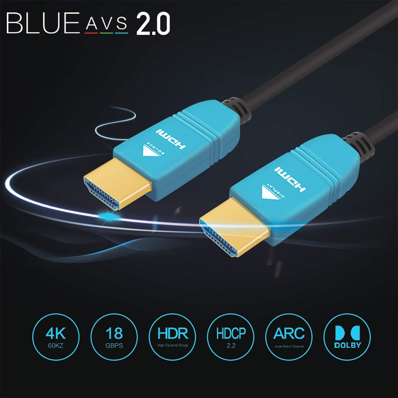 BlueAVS 30ft HDMI Fiber Optic Cable 4K 60Hz HDMI 2.0b High Speed 18Gbps HDR10 HDCP2.2 ARC Black 30ft Fiber HDMI Black