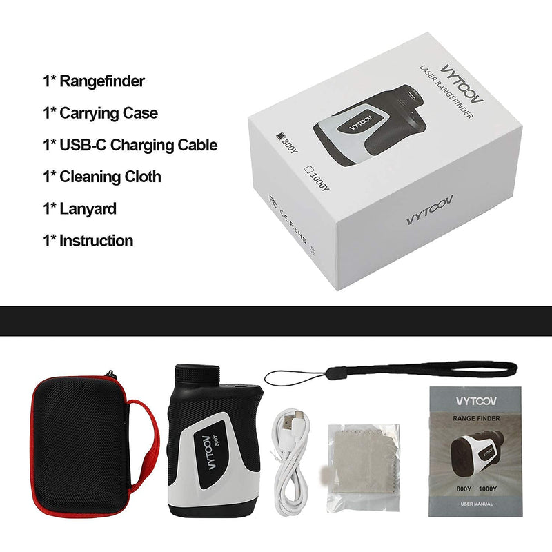 Golf Rangefinder with Slope 1000 Yards 6X Rangefinder Golfing with Slope On/Off Flag-Lock Tech with Vibration Continuous Scan Rechargeable Tournament Legal Golf Rangefinders 800Y