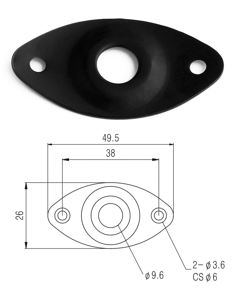 Holmer Guitar Jack Socket Plate Curved Recessed Oval Football Style Output Jack Plate Compatible with Les Paul Ibanez Jackson Guitar or Bass Parts with Screws Black.
