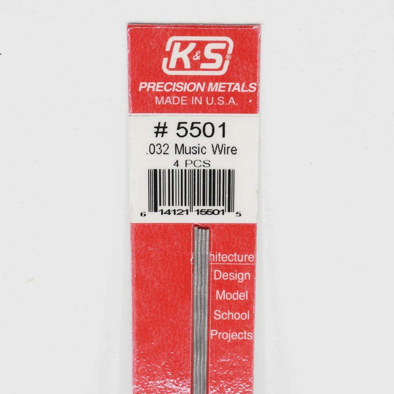 K&S Precision Metals 5501 Music Wire.032" X 12" Long, 4 Pieces per Pack, Made in The USA