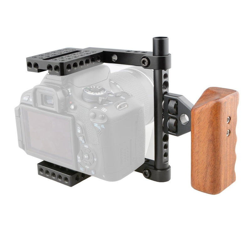 CAMVATE DSLR Video Camera Cage Stabilizer Rig with Wooden Handle for Nikon Sony (Right Hand)