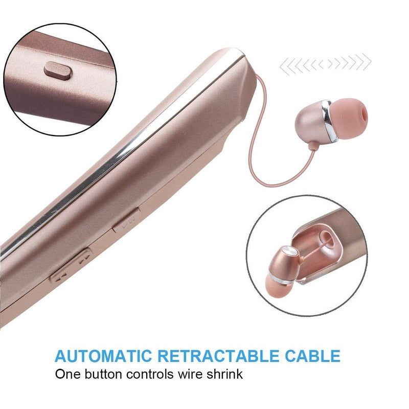 [AUSTRALIA] - Bluetooth Retractable Headphones, Wireless Earbuds Neckband Headset HD Stereo Earphones with Mic (Rose) Rose 
