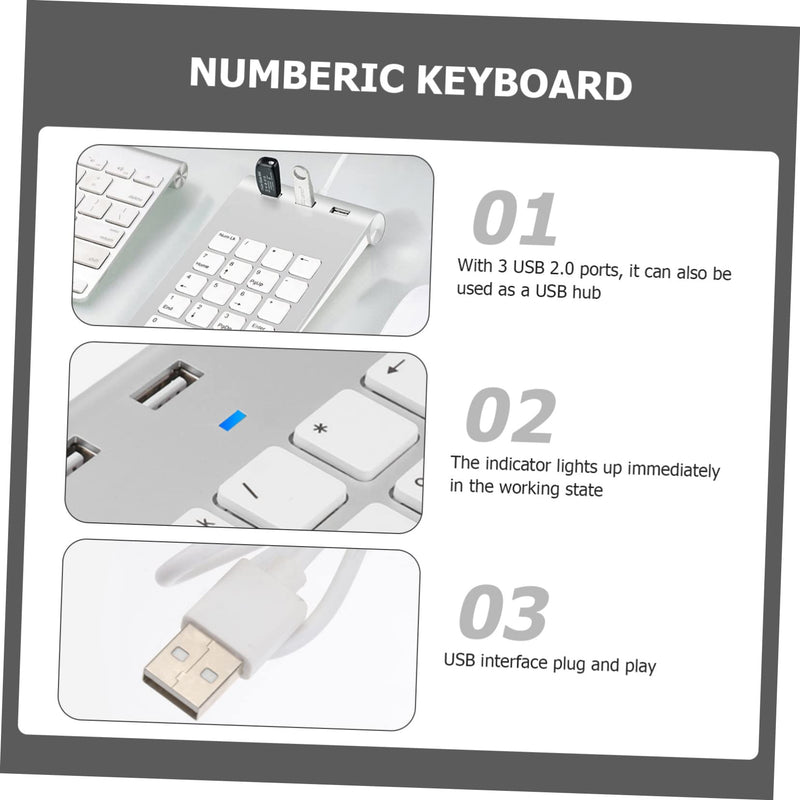 Hemobllo Keyboard for PC Computer Keyboard Wired Numeric Keypads Macro Keypad 10 Key USB Keypad Wired Number Pad USB Numeric Keypad USB Keyboard USB Number Pad Silver USB Hub Numeric Keypad