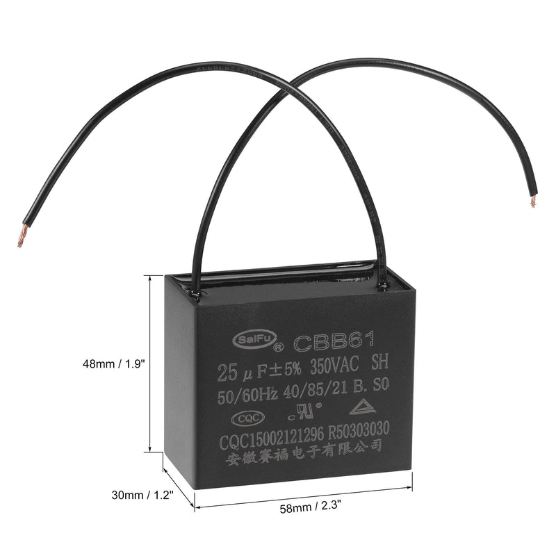 uxcell Ceiling Fan Capacitor CBB61 25uF 350V AC 2 Wires Metallized Polypropylene Film Capacitor 58x48x30mm for Electric Fan Pump Motor Generator