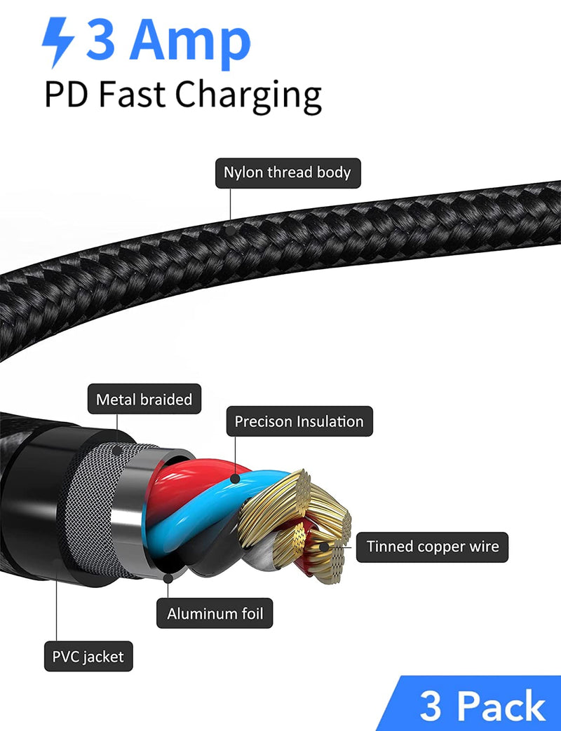 Short USB C to Lightning Cable 1FT, 3Pack Braided USB Tpye C to iPhone Cord PD Fast Charging 1 Foot USBC to Lightning Cable for Apple iPhone 14 13 12 11 Pro Max Mini 10 8 7 Plus XR XS SE iPad Air Mini USB-C to Lightning