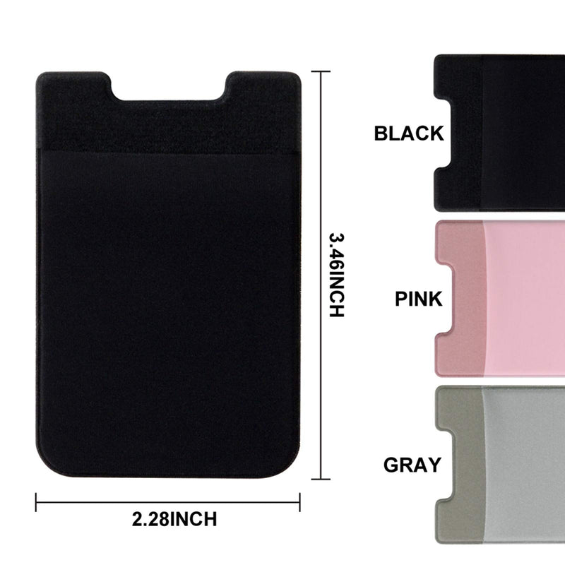 SS Phone Card Holder- Adhesive Lycra Card Holder for Back of Phone Ultra Thin Stretchy Stick on Wallet Phone Sleeves for Credit Card/ID Card/Most Smart Phones 2 Pack (Black) Black Black