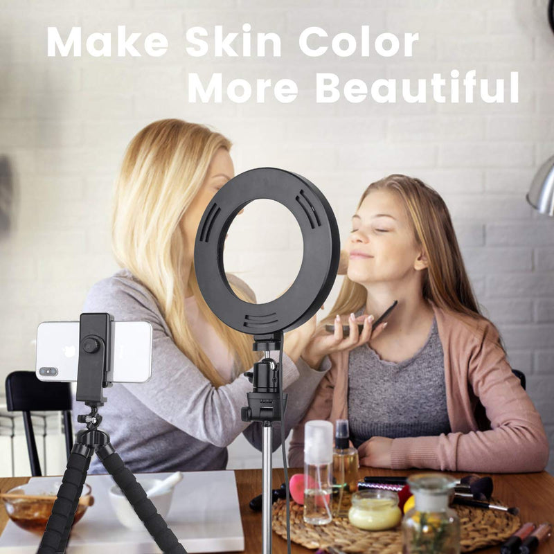 6 inch Selfie Ring Light with Tripod Stand & Phone Holder & Selfie Stick for Live Stream/Photography/Makeup,Dimmable LED Ringlight 3 Modes 10 Brightness Levels for TikTok/YouTube(Upgraded)