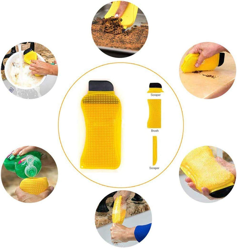 [AUSTRALIA] - 2PCS Silicone Sponge Multi-Purpose 3 in 1 Household Dish Scrubber Dish Brush 2pcs-yellow 