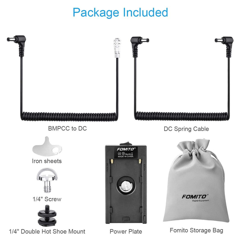 Fomito NP-F970 F960 F750 F770 F550 Battery Adapter with 4K DC2.1 Power Cable Replacement LP-E6 for Blackmagic Pocket Cinema Camera BMPCC4K 6K Movie Camera