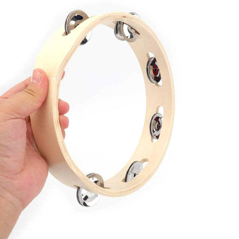 Tosnail 2 Pack 8" Wood Tambourine - Single Row 6 Pairs Jingles