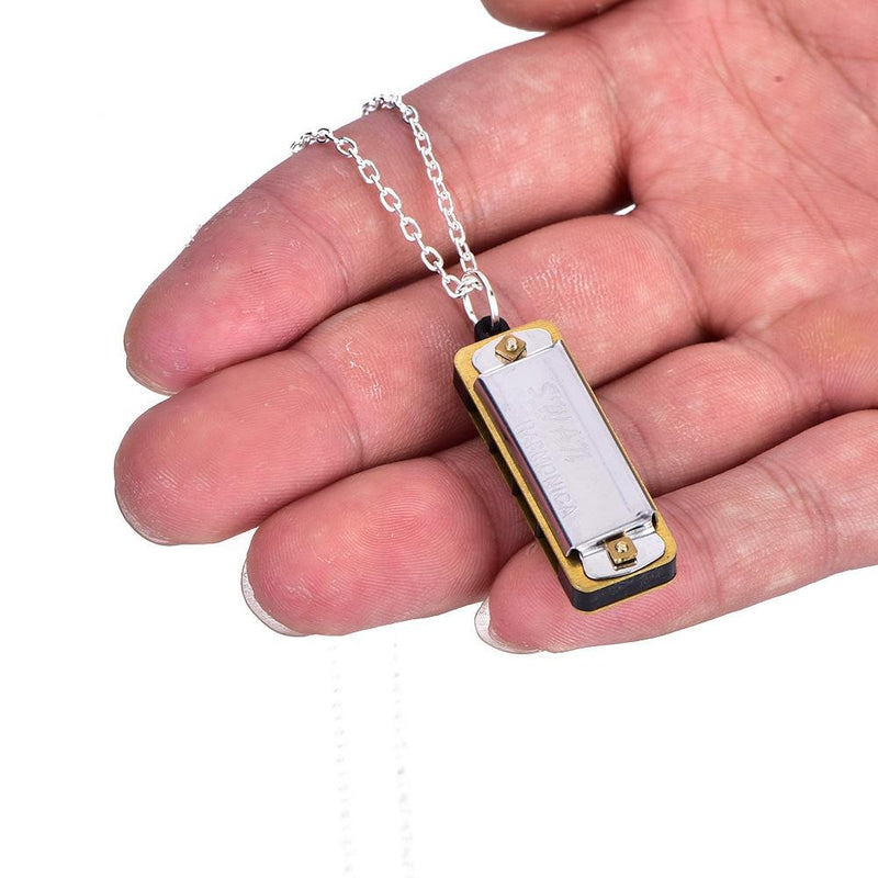 Mini Harmonica, Necklace Key of C 4 Holes 8 Tones Harmonica Portable Mouth Organ for Kids Beginner(Silver) Silver