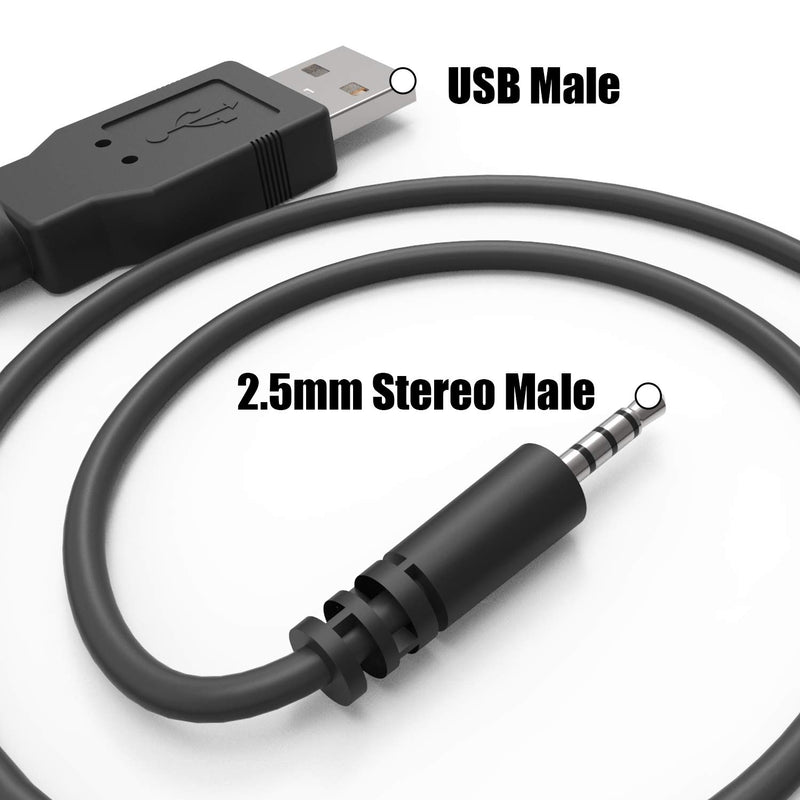 USB to 2.5mm,Ancable Premium Wireless On-Ear Bluetooth Stereo Headphone Replacement USB Charging Cable (3ft / 1m) for JBL E40BT E50BT J56BT Headphones (Black) 1-Pack