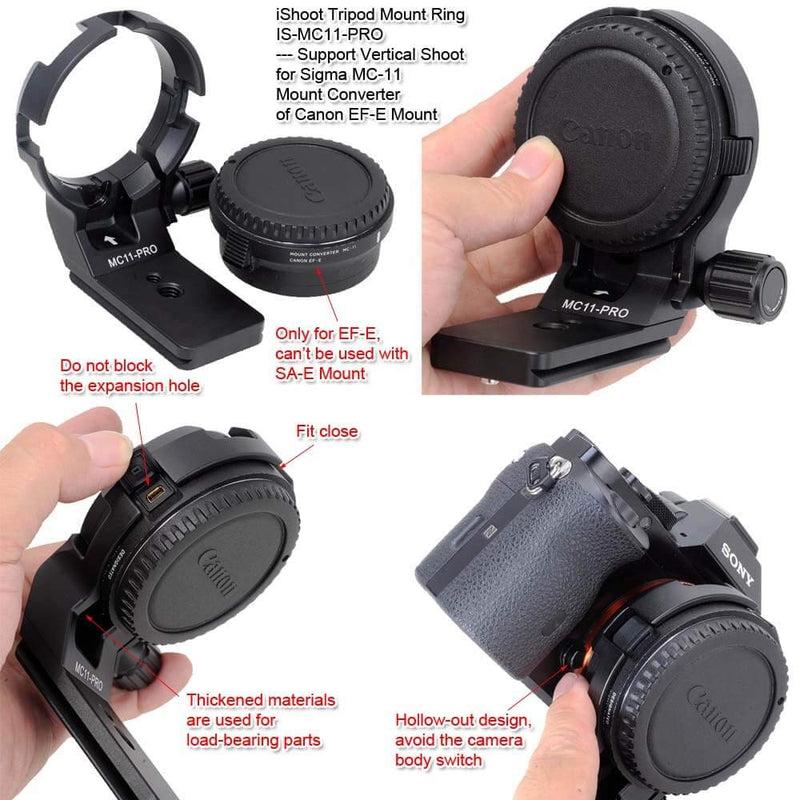 iShoot Lens Collar Tripod Mount Ring Compatible with Canon EF-E Sigma MC-11 Mount Converter Lens Adapter Ring, Lens Support Holder Bracket Bottom is Arca-Swiss Fit Quick Release Plate Dovetail Groove