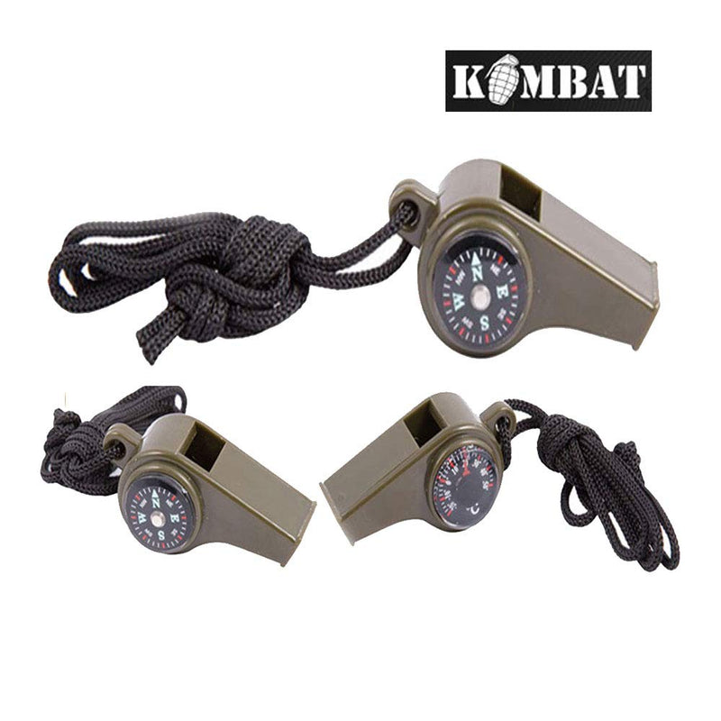 Kombat Tactical Army 3 in 1 Whistle Compass Thermometer Emergency Survival Camping Hiking