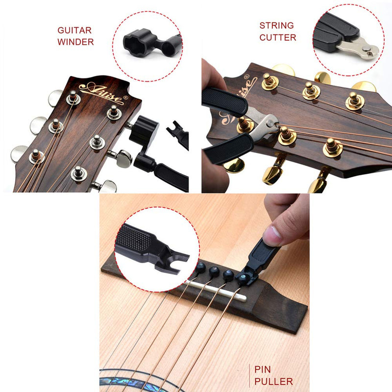 Guitar Luthier Tool Set, Includes 1 piece Guitar Fret Crowning Luthier File, 1 piece Stainless Steel Fret Rocker Leveling Tool, 2 pieces Fingerboard Guards with 1 piece 3 in 1 Guitar String Winder Cut