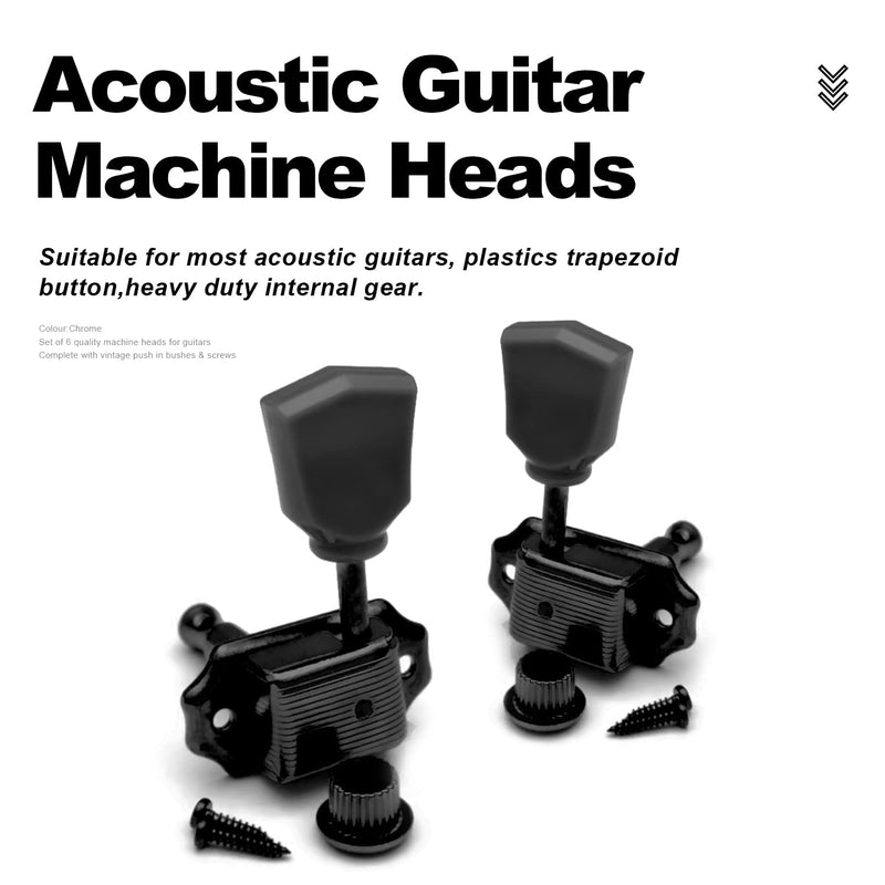 MAXCHEER 3R3L Vintage Guitar Deluxe String Tuning Pegs Machine Heads Greenish Button for Epiphone Les Paul Style Guitar Replacement (Black) Black