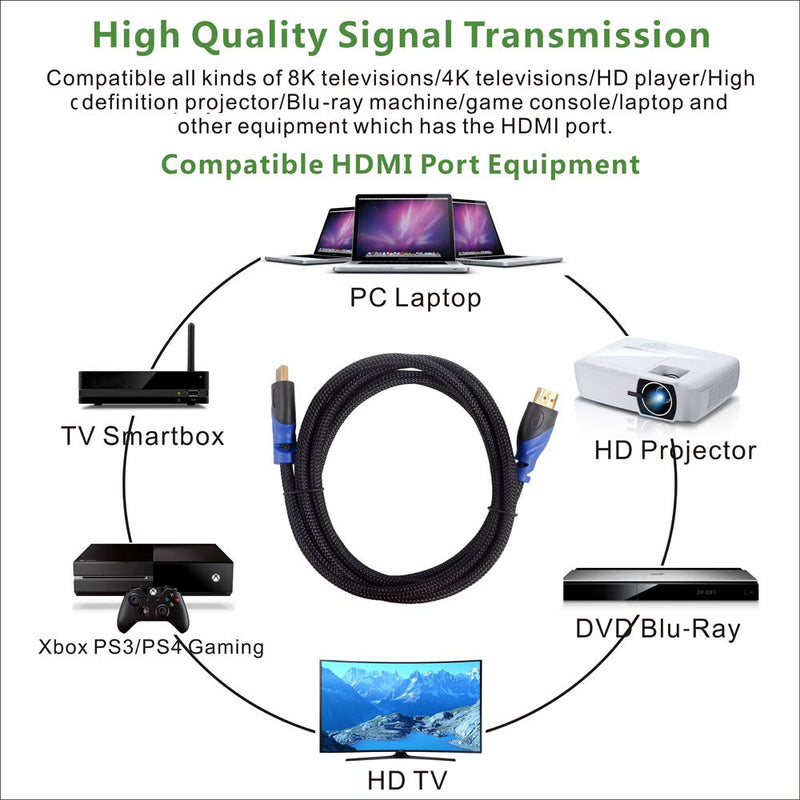 8k hdmi Cable,8K&60Hz 4K@120Hz 4320P Hdmi Cable 48gbps 2.1 UHD Compatible with  LG Samsung QLED Apple TV Gaming Consoles Any Other Hdmi-Enable Device 8k hdmi Cable 10ft