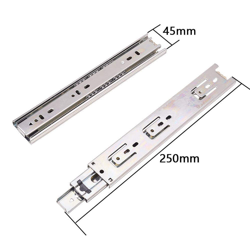 MroMax 10-Inch Drawer Slides, Full Extension Ball Bearing Slide Track Rail 45mm Wide 100lb Capacity Silver Tone 1 Pair