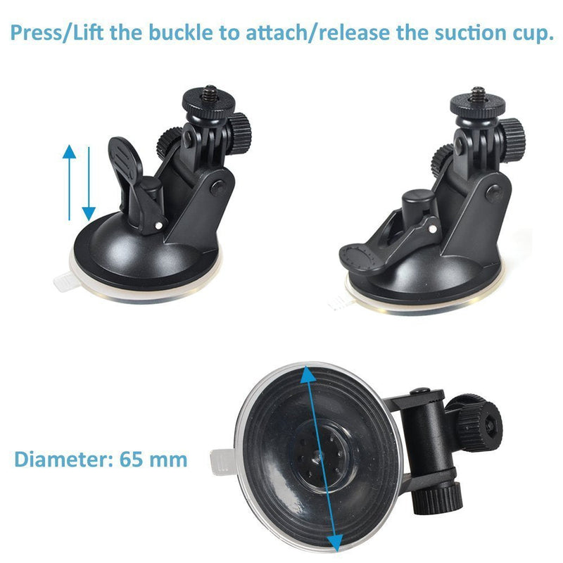 OctinPris in Car Windscreen Universal Suction Cup Mount Car for Windshield Dash Cam Camera Camcorder Mount Holder Stand 360 Rotation with 60cm Stainless Steel Tether and 1/4 Thread to Action Camera
