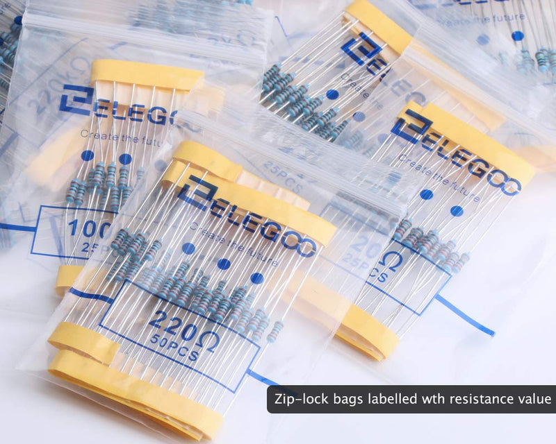 ELEGOO 17 Values 1% Resistor Kit Assortment, 0 Ohm-1M Ohm (Pack of 525) RoHS Compliant