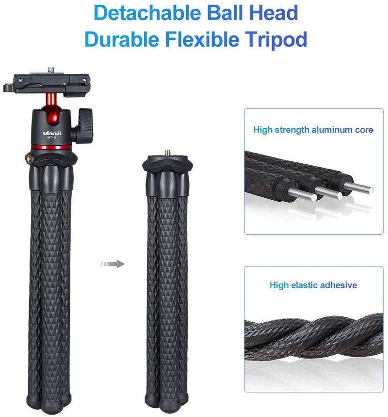 Camera Flexible Tripod, Octopus Phone Tripod with Remote Phone Clip with Cold Shoe Compatible with iPhone 11/11 Pro/11 Pro Max/XS/8 Plus, Mini Camera Vlog Tripod for Gopro Hero 8 Sony Canon Nikon DSLR MT-11