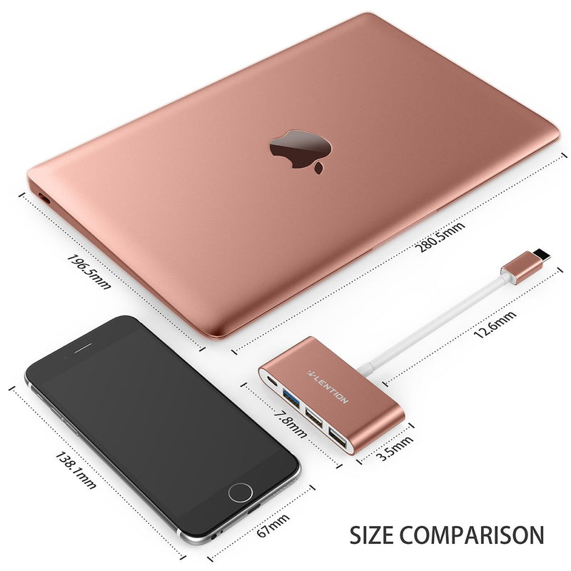 LENTION 4-in-1 USB-C Hub with Type C, USB 3.0, USB 2.0 Compatible 2020-2016 MacBook Pro 13/15/16, New Mac Air/Surface, ChromeBook, More, Multiport Charging & Connecting Adapter (CB-C13, Rose Gold)