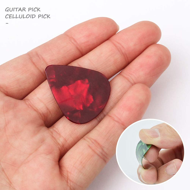 kuou Guitar Picks, 20 Pcs Guitar Plectrums Celluloid Pick for Acoustic, Electric, Bass Guitar including 0.46mm 0.71mm 0.96mm 1.2mm