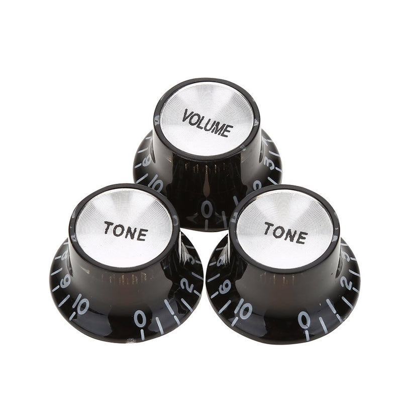 3Pcs Electric Guitar Top Hat Knobs Black Traditional Replacement Volume and Tone Knob - 1 Volume and 2 Tone Knobs for Electric Guitar