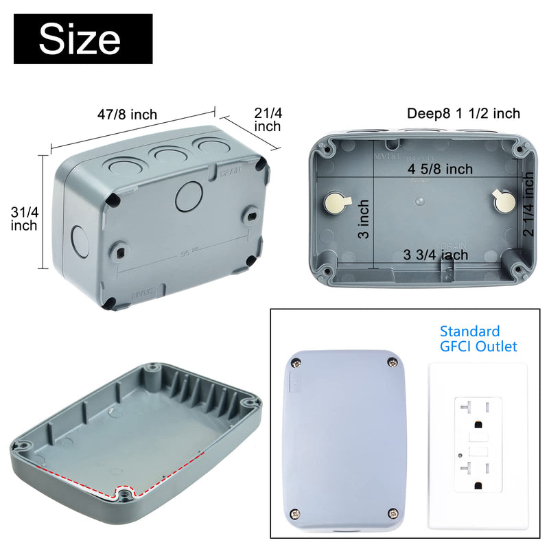 Nineleaf 1PK Outdoor Junction Box ABS Plastic Dustproof IP66 Waterproof Universal Electrical Boxes Project Enclosure Grey 4 7/8" 3 1/4" 2 1/4" inch (125x86x62mm) fit 20mm Cable Gland for Outdoor Use 125x86x62mm