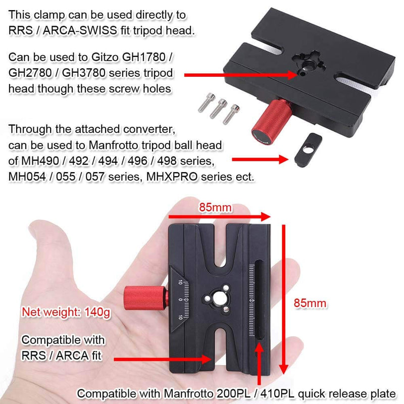 iShoot Adapter Clamp Compatible with Manfrotto Gitzo Quick Release Plate of Arca-Swiss Fit 200PL 410PL& ARCA Fit Tripod Head Gitzo GH 1780 2780 3780 Manfrotto MH 490 492 494 496 498 054 055 057 MHXPRO