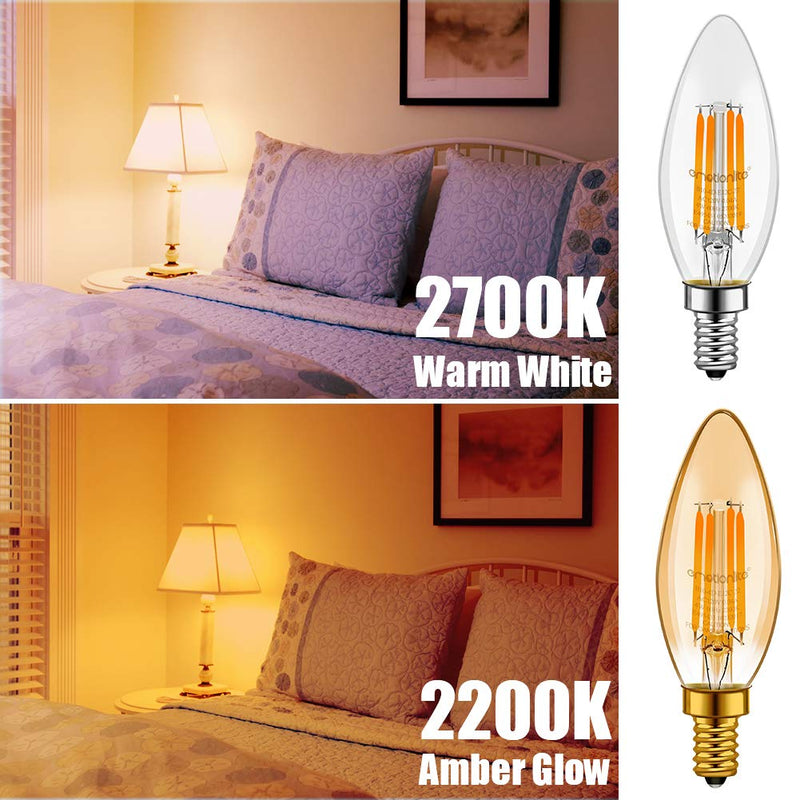 LED Light Bulbs, Emotionlite Dimmable Candelabra Bulbs, E12 Base, Warm White, Chandelier Light, Ceiling Fan Bulb, 40W Equivalent, 4W, 2700K, 350LM, UL Listed, 6 Pack 2700K Warm White E12 Base/ 6Pack