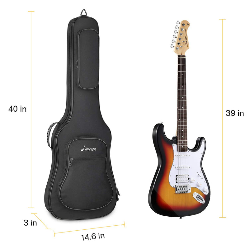 Donner 39 inch Electric Guitar Bag Gig Bag, 0.5 Inch Padded Sponge 600D Ripstop Waterproof Nylon Dustproof Soft Electric Guitar Case Adjustable Strap Black 0.5Inch Padded