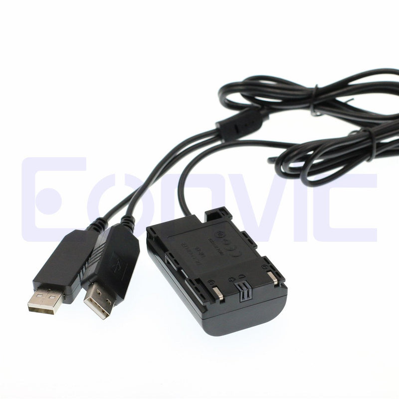 Eonvic DR-E6 DC Coupler LP-E6 Dummy Battery Dual USB Power Adapter Cable