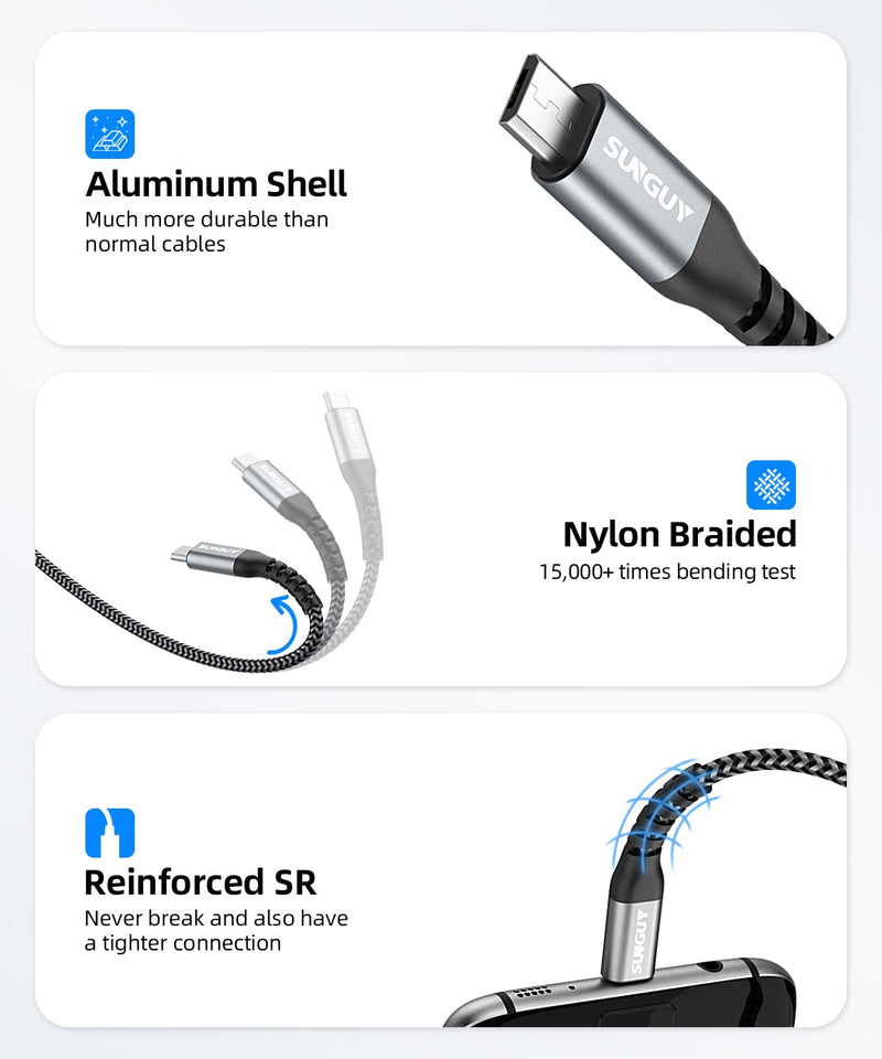 SUNGUY Short Micro USB to USB C Cable 1.5FT, OTG USB Type C to Micro USB Cable Nylon Braided Compatible with MacBook P ro/Air, Samsung Galaxy, Pixel, LG and Micro USB Devices