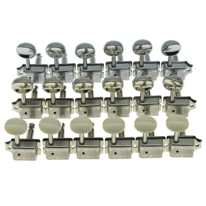 [AUSTRALIA] - Wilkinson Deluxe 6 Inline Vintage Guitar Tuners with Split Post Guitar Tuning Keys Peg Machine Heads For Strat/Tele Guitars Nickel with Ivory Buttons 