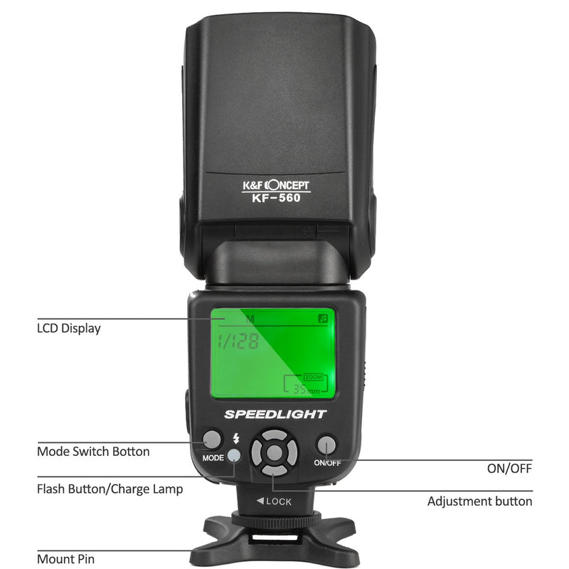 K&F Concept Camera Flash, KF-560 Universal Speedlite Flash with LCD Display Compatible with Canon Nikon DSLR Cameras For Canon & Nikon DSLR+TTL+GN35