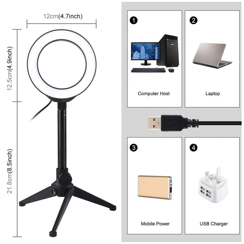 Selfie Ring Light for Live Streaming in Tiktok/YouTube/Facebook,Selfie/Video/Makeup Camera Photography Ring Light Dimmable with Tripod Stand 4.7" Ring Lights with Tripod Stand