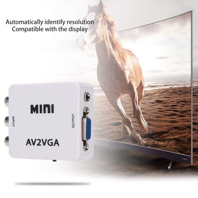 Mini VGA to Video Converter, Composite AV to VGA Adapter, TV SetTop Box Audio Video Converter (White) White