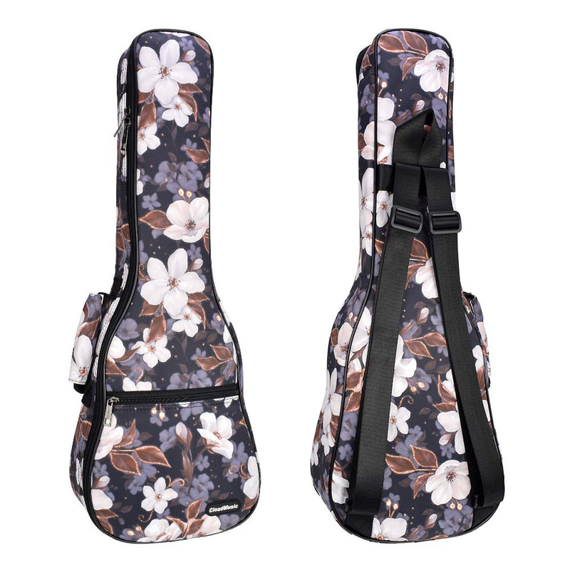 CLOUDMUSIC Ukulele Case Floral Series With Backpack Staps For Soprano Concert Ukulele Players(Sakura,Concert) Sakura