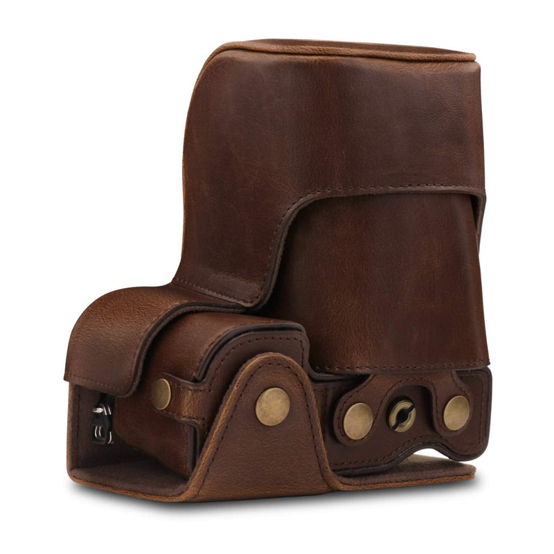 MegaGear Ever Ready Leather Camera Case Compatible with Sony Alpha A6100, A6400 (18-135mm) Brown