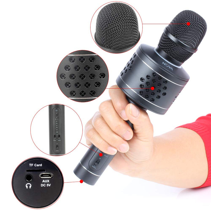 [AUSTRALIA] - Wireless Bluetooth Karaoke Microphone, MIANOVA Bluetooth Microphone Machine for Kids , Portable Microphone and Speaker System for Home KTV Outdoor Family Party Music,for iOS & Android Smartpho (Black) Black 