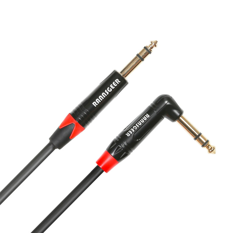Rannsgeer 2 Pack 1/4 Inch TRS to TRS Right Angle Patch 1 Feet Cable (1 Ft 2 Pack) 1 Ft 2 Pack