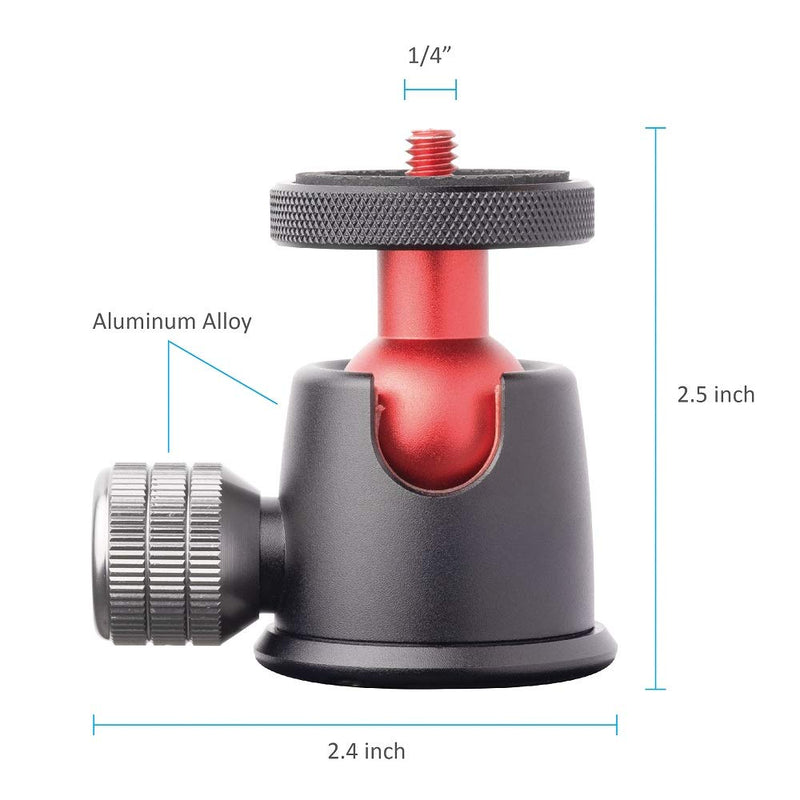 ANNSM Tripod Ball Head Mini Size 360° Pan and 135° Tilt Rotatable with 1/4” Screw Thread and Volume Locking Knob for DSLR/Tripods/Monopods/Camera Slider Track/Camera Dolly Slider BH100 Mini Ball Head